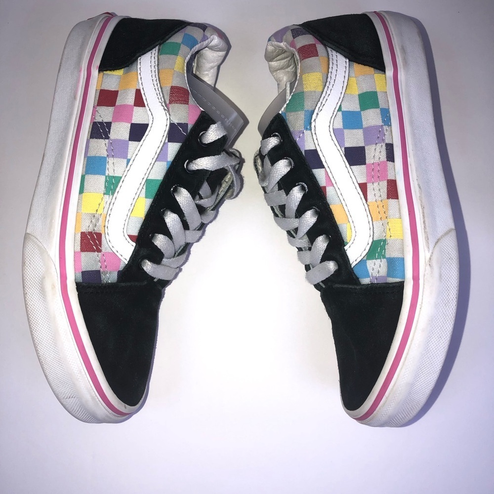 Vans Checkerboard Low-Top Sneakers in Black and Multicolor Pastels size 3